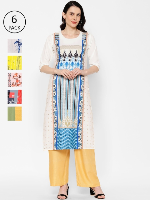 

7Threads Women Pack of 6 Multicoloured Printed Straight Kurtas, Multi