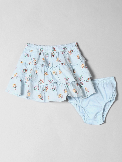 

GAP Toddler Girl Blue Floral Print Ruffled A-Line Pure Cotton Skirt With Briefs