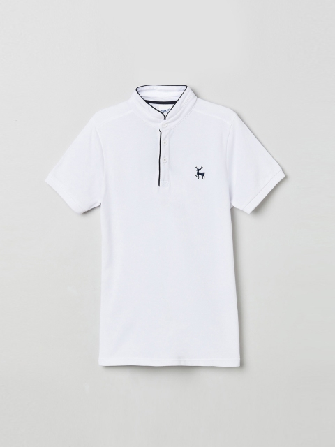 

max Boys White Solid Mandarin Collar T-shirt