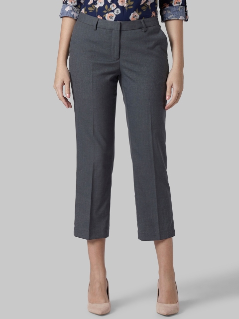Park Avenue Woman Grey Striped Cropped Formal Trousers