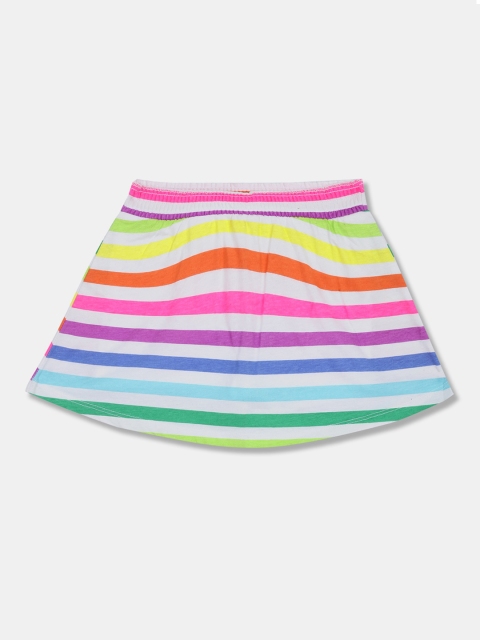

The Childrens Place Girls White & Orange Striped A-Line Mini Skirt