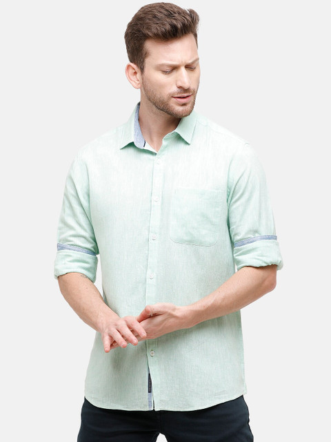 

CAVALLO by Linen Club Men Cotton Linen Green Regular Fit Solid Casual Shirt