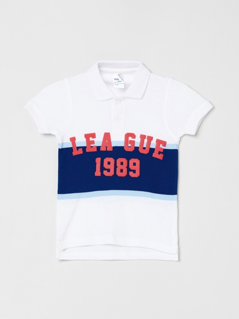 

max Boys White & Navy Blue Printed Polo Collar T-shirt