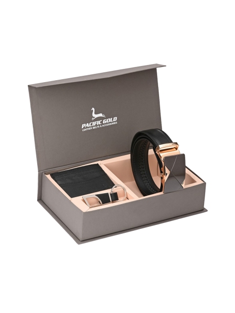 

Pacific Gold Men Black & Silver-Toned Genuine Leather Accessory Gift Set
