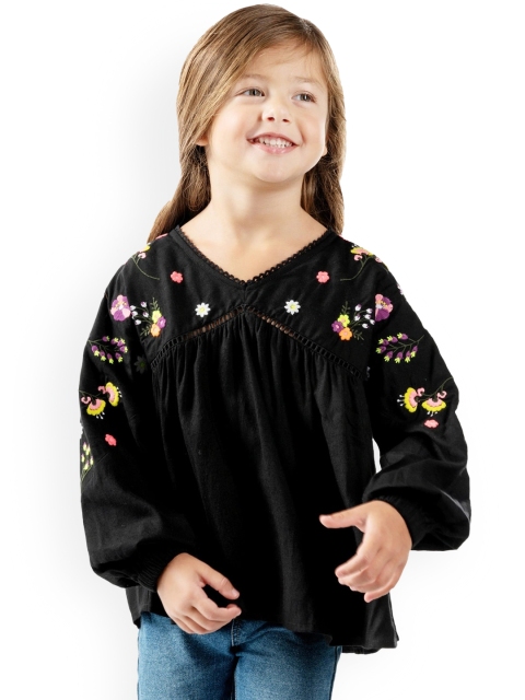 

Cherry Crumble Girls Black Solid A-Line Top