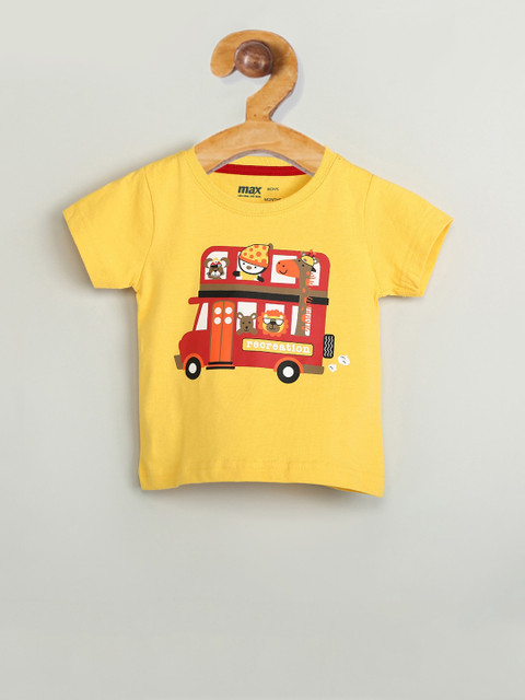 

max Boys Yellow Printed Round Neck T-shirt