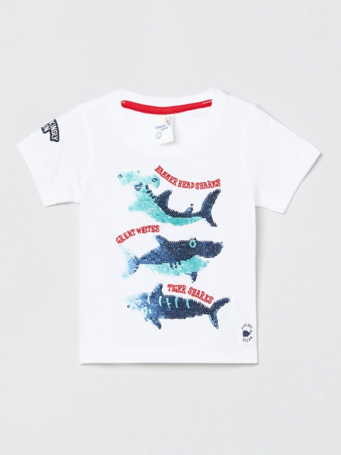 max Boys White Printed Round Neck T-shirt