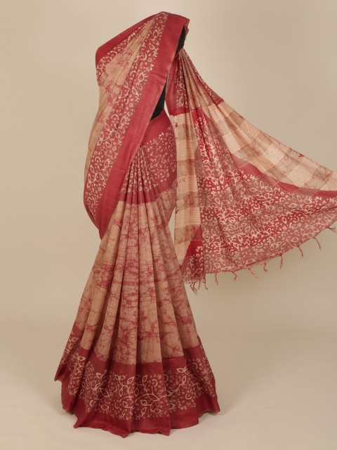 

Pothys Beige & Red Printed Saree, Cream