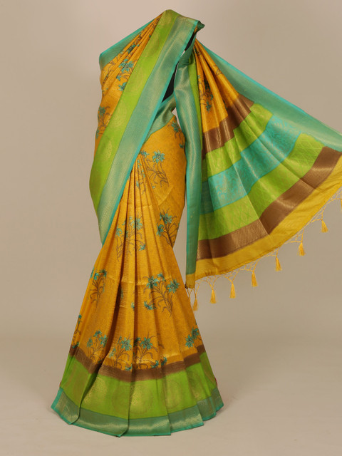 

Pothys Orange & Green Jute Silk Printed Saree