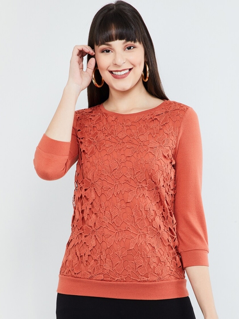 

max Women Orange Self Design Top