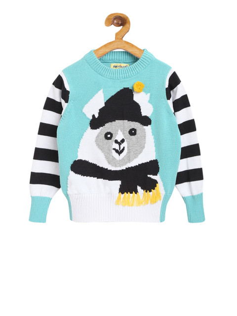 

Nauti Nati Boys Blue & Black Self Design Pullover