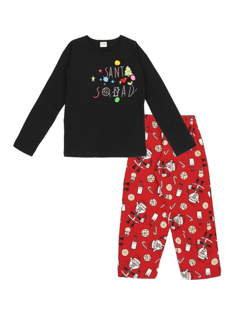 

RAINE AND JAINE Girls Red & Black Printed Night Suit