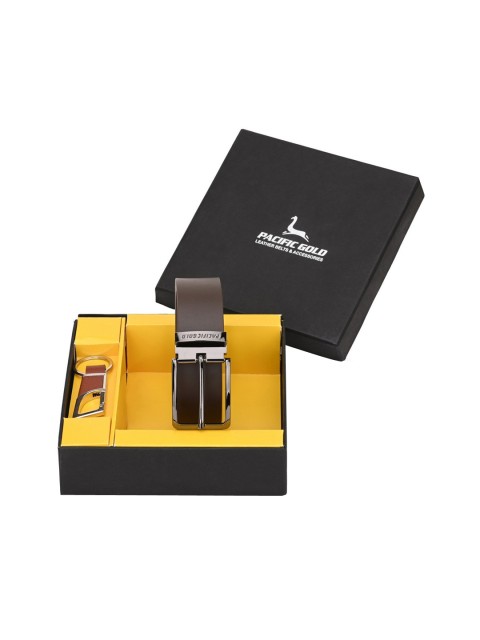 

Pacific Gold Men Brown & Silver-Toned Genuine Leather Accessory Gift Set