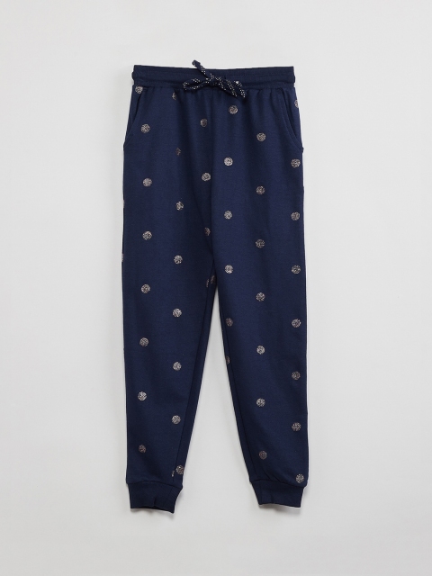 

max Girls Navy Blue Regular Fit Cotton Printed Joggers