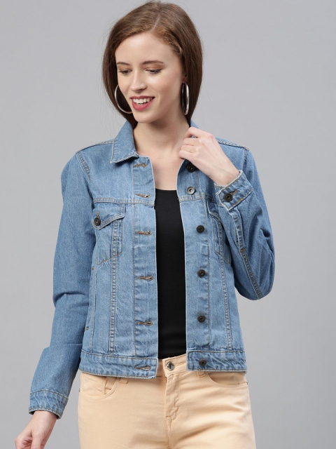 

ZHEIA Women Blue Solid Denim Jacket