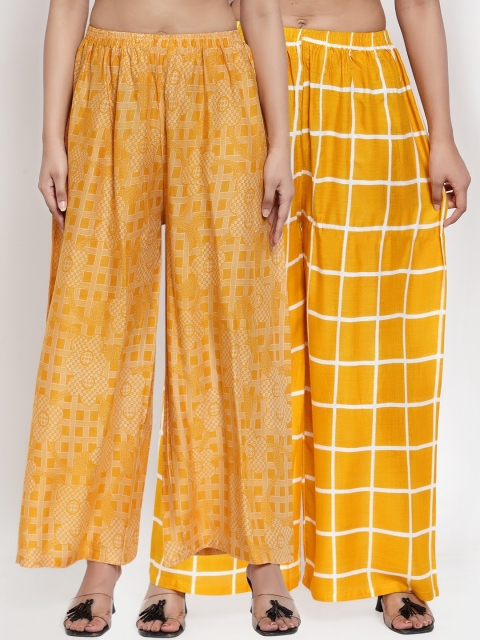 

NEUDIS Women Pack Of 2 Yellow Self Design Wide Leg Palazzos
