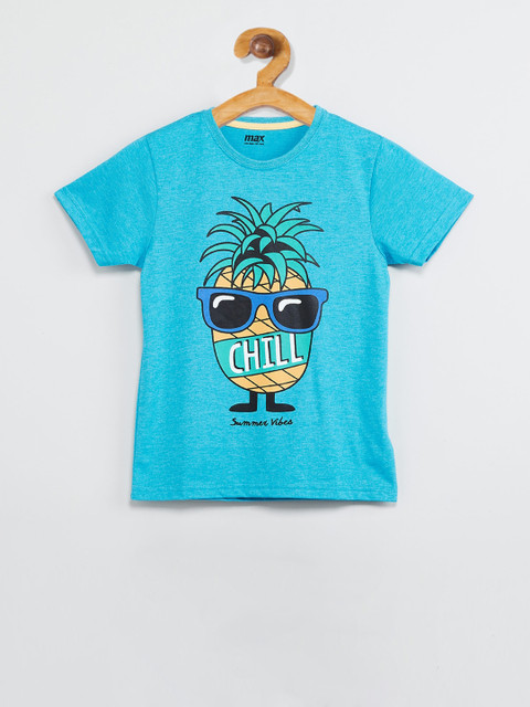 

max Boys Blue Printed Round Neck T-shirt