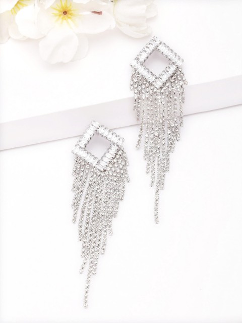 

AVANT-GARDE PARIS Silver-Toned Rhodium-Plated Contemporary Drop Earrings