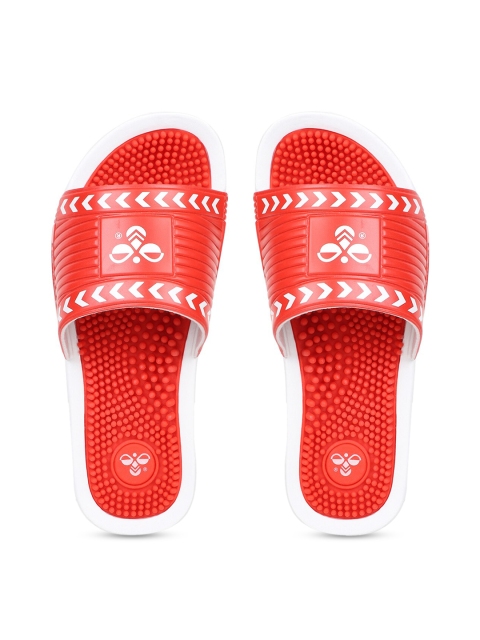 

hummel Unisex Red & White Printed Sliders
