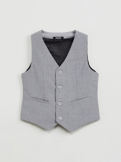 max Boys Grey Solid V-Neck T-shirt