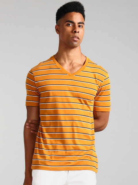 

GAP Men Yellow Striped V-Neck T-shirt