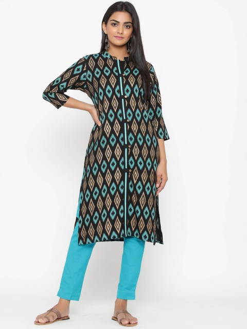 

WomenMagic Women Blue & Black Printed A-Line Kurta