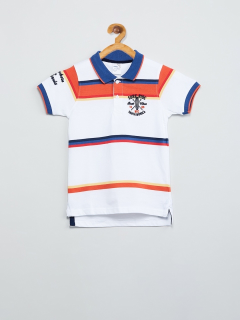 max Boys White Striped Polo Collar T-shirt