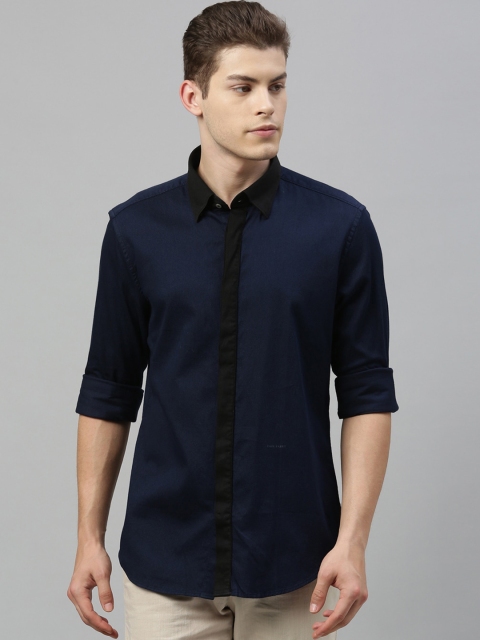 

RARE RABBIT Men Navy Blue Tailored Fit Solid Casual Shirt