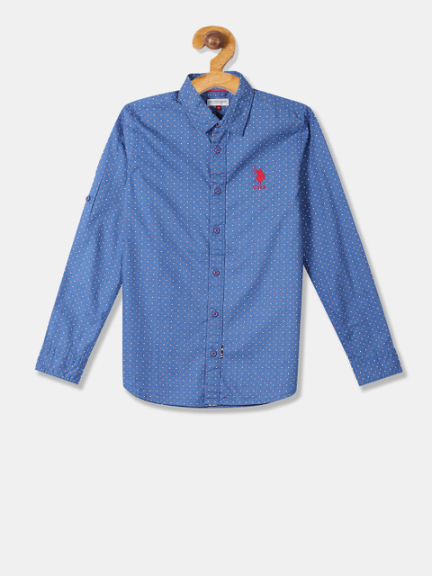 

U.S. Polo Assn. Kids Boys Blue Regular Fit Printed Pure Cotton Casual Shirt