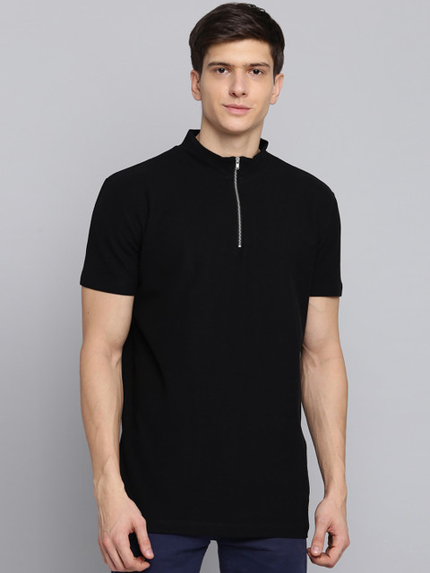 

LINDBERGH Men Black Mandarin Collar T-shirt