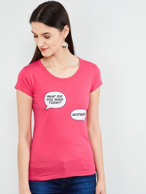 

max Women Fuchsia Printed Round Neck T-shirt