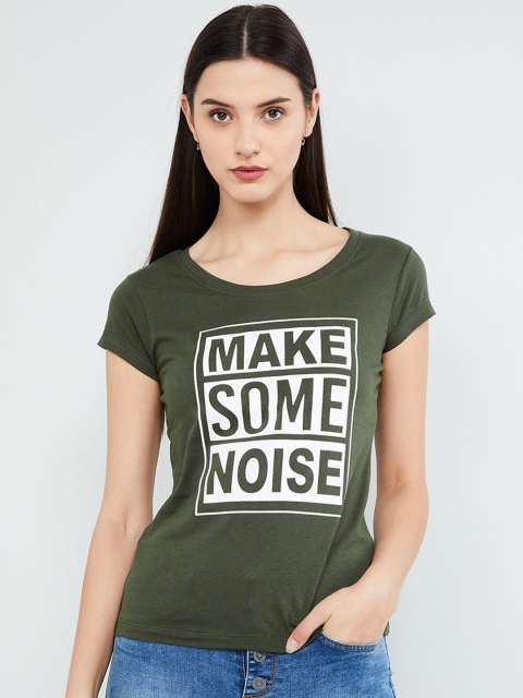 

max Women Green Printed Round Neck T-shirt