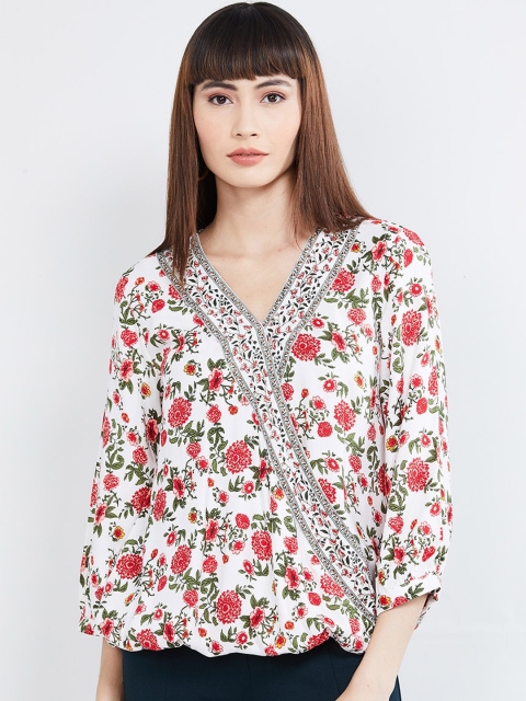 

max Women Cream-Coloured Printed Wrap Top