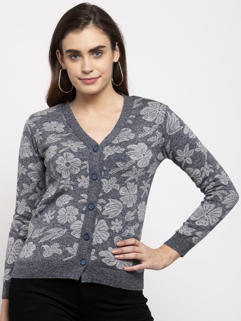 

Kalt Women Grey Printed Acrylic Cardigan