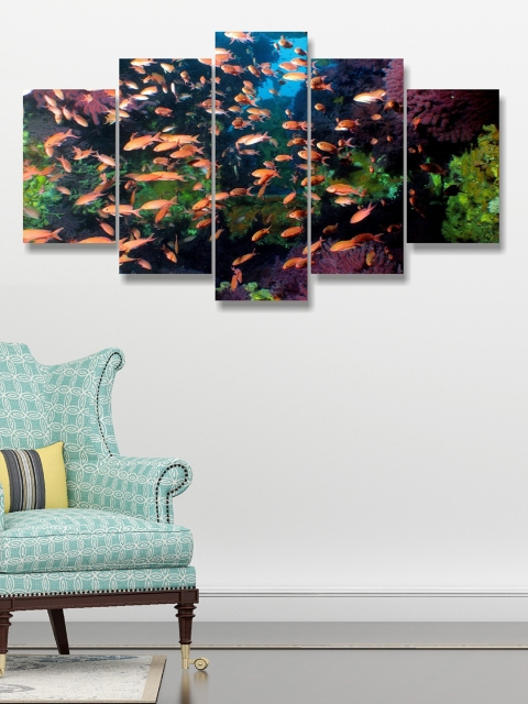 

Go Hooked Set Of 5 Green & Orange Digitally Printed Beautiful Wall Paintings