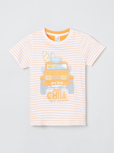 

max Boys White Striped V-Neck T-shirt