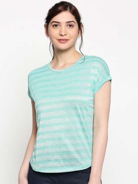 

inocenCia Women Blue Striped Round Neck T-shirt