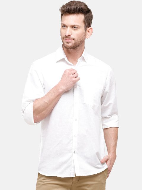 

CAVALLO by Linen Club Men Cotton Linen White Regular Fit Solid Casual Shirt