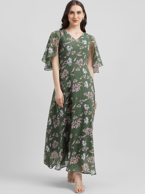

Zink London Women Olive Green Printed Maxi Dress