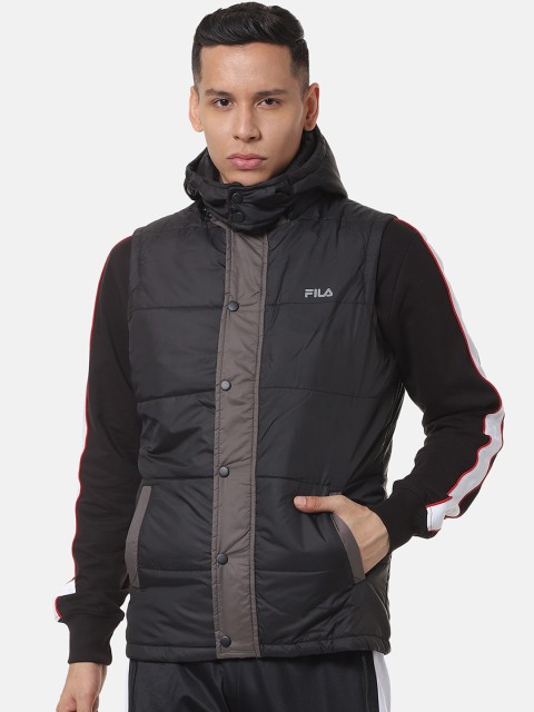 

FILA Men Black Solid Padded Jacket