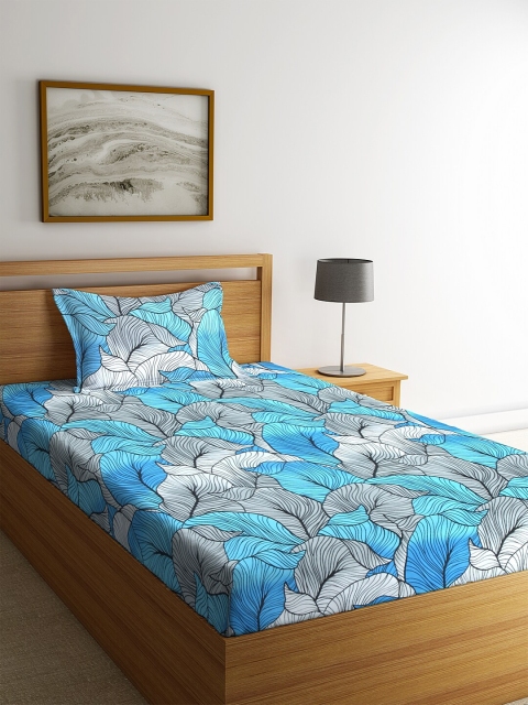 

NEUDIS Blue Floral 180 TC Polycotton 1 Single Bedsheet with 1 Pillow Cover