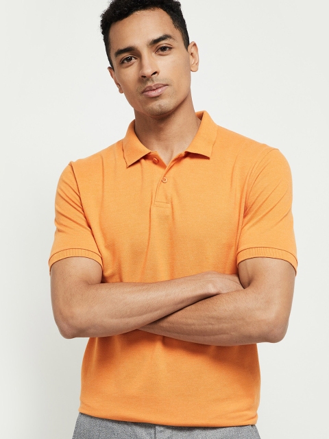

max Men Orange Solid Polo Collar T-shirt