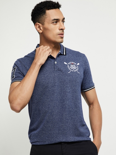 

max Men Blue Printed Polo Collar T-shirt