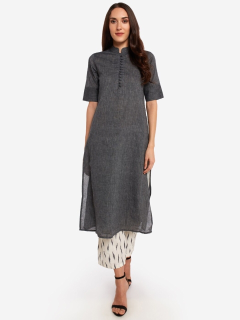 

Desi Weavess Women Grey & Off-White Solid Kurta with Trousers