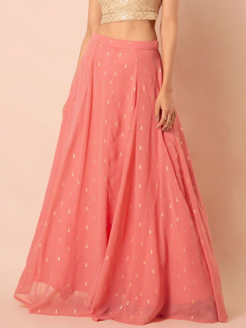 

INDYA Women Peach-Coloured Foil Printed Flared Maxi Skirt