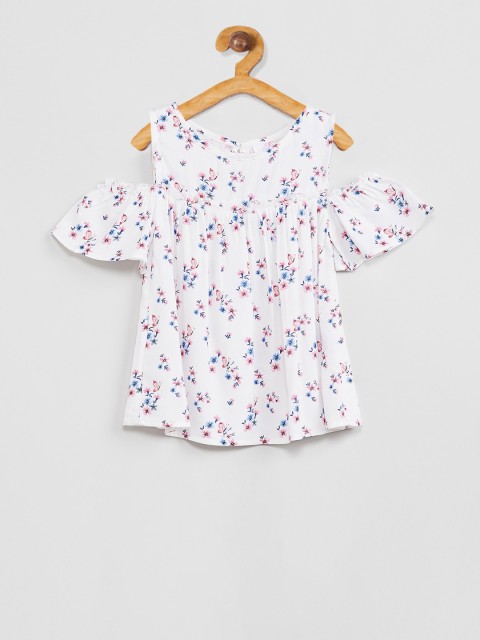 

max Girls Off-White Printed Round Neck T-shirt
