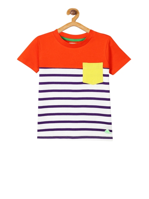 

Cherry Crumble Boys Orange Striped Round Neck T-shirt