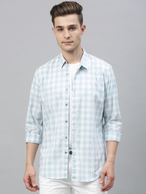 

RARE RABBIT Men Turquoise Blue Tailored Fit Checked Casual Shirt