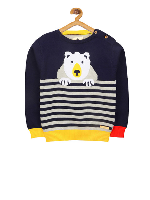 

Cherry Crumble Boys Navy Blue & Grey Striped Pullover