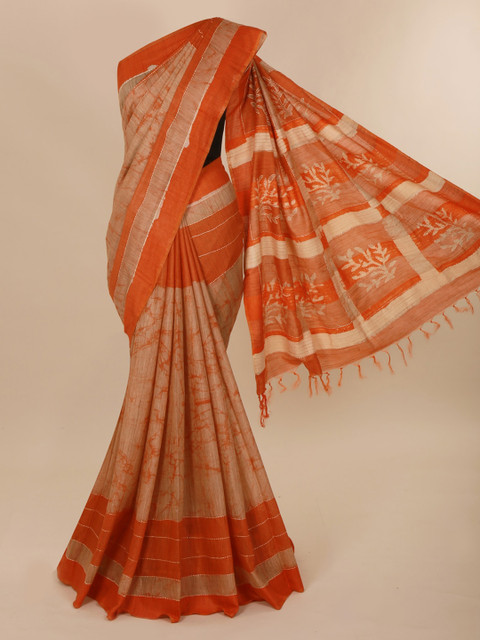 

Pothys Orange & Beige Jute Silk Woven Design Saree